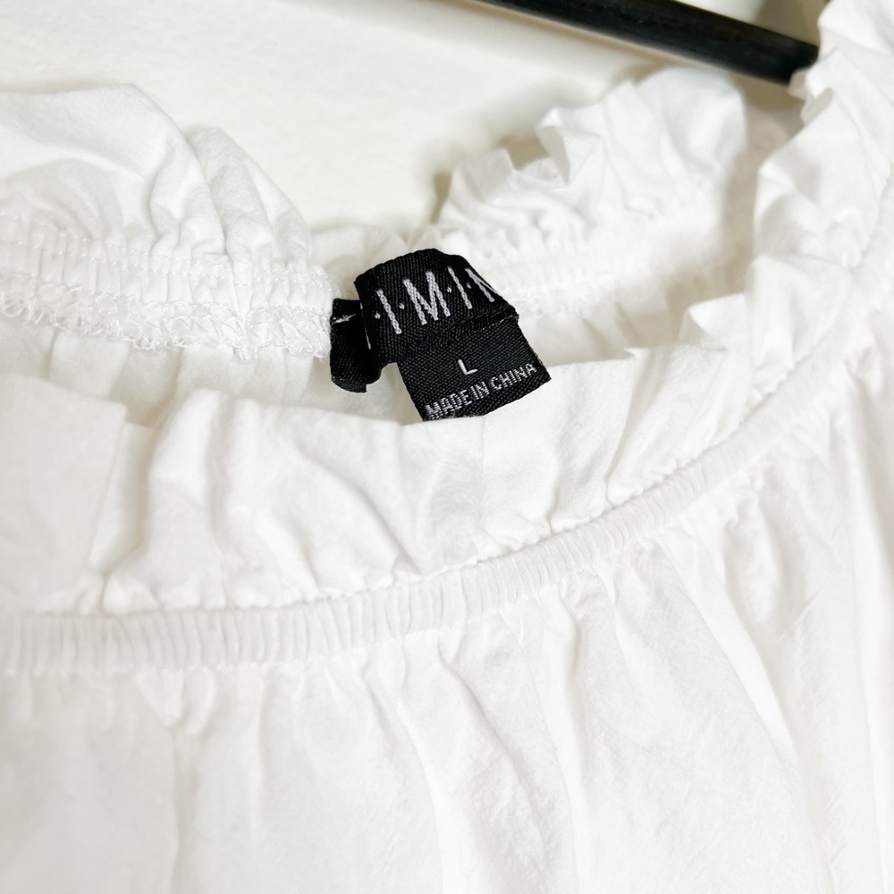 Timing Top Off the Shoulder Floral Embroidered Tie Sleeve White - Picture 3 of 5